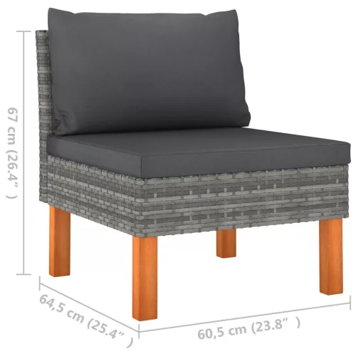  3 részes polyrattan és tömör eukaliptuszfa kerti ülőgarnitúra