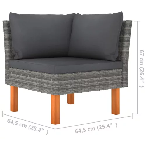  3 részes polyrattan és tömör eukaliptuszfa kerti ülőgarnitúra