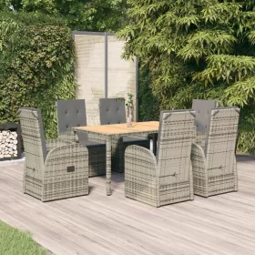    7 részes szürke polyrattan kerti étkezőgarnitúra párnával