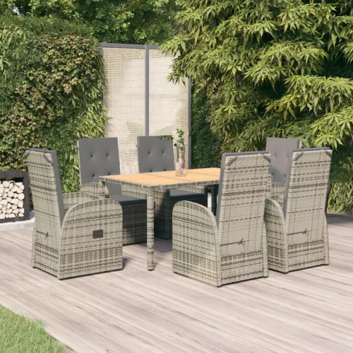  7 részes szürke polyrattan kerti étkezőgarnitúra párnával