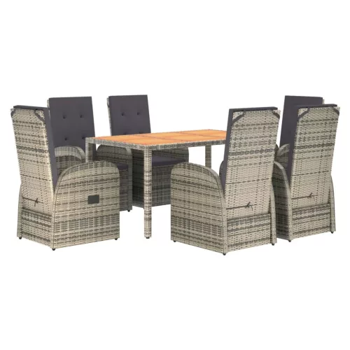  7 részes szürke polyrattan kerti étkezőgarnitúra párnával