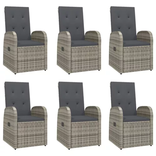  7 részes szürke polyrattan kerti étkezőgarnitúra párnával