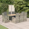  9 részes szürke polyrattan kerti étkezőgarnitúra párnával