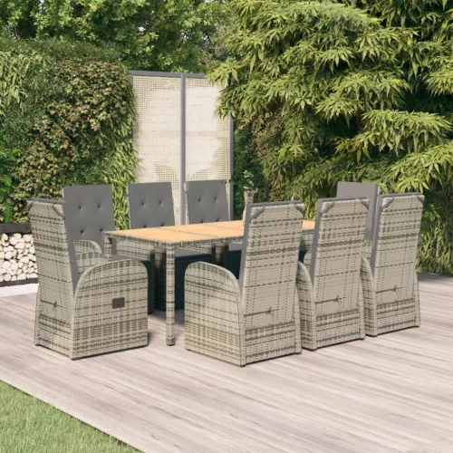  9 részes szürke polyrattan kerti étkezőgarnitúra párnával
