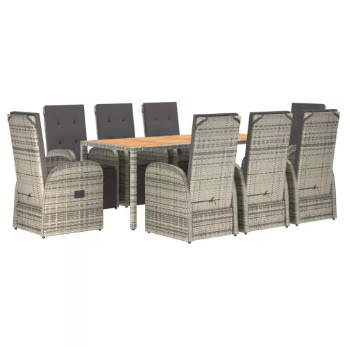  9 részes szürke polyrattan kerti étkezőgarnitúra párnával