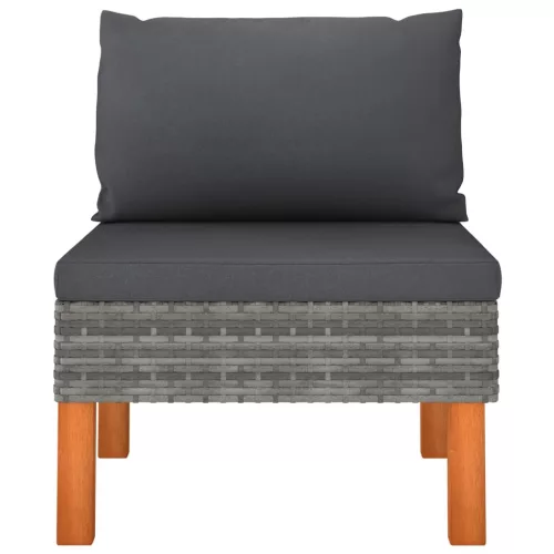 3 db polyrattan és tömör eukaliptuszfa középső kanapé