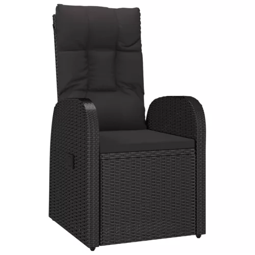  9 részes fekete polyrattan kerti étkezőgarnitúra párnákkal
