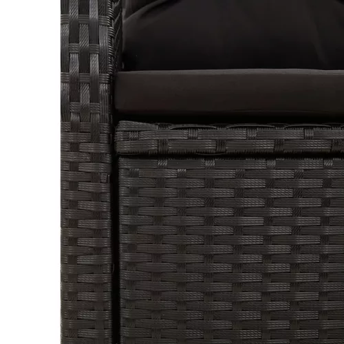  9 részes fekete polyrattan kerti étkezőgarnitúra párnákkal