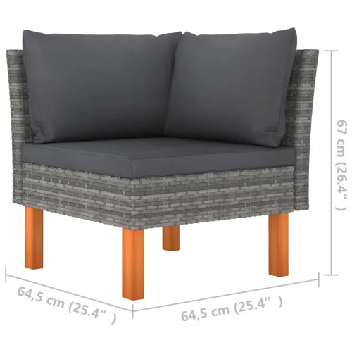  3 részes polyrattan és tömör eukaliptuszfa kerti ülőgarnitúra