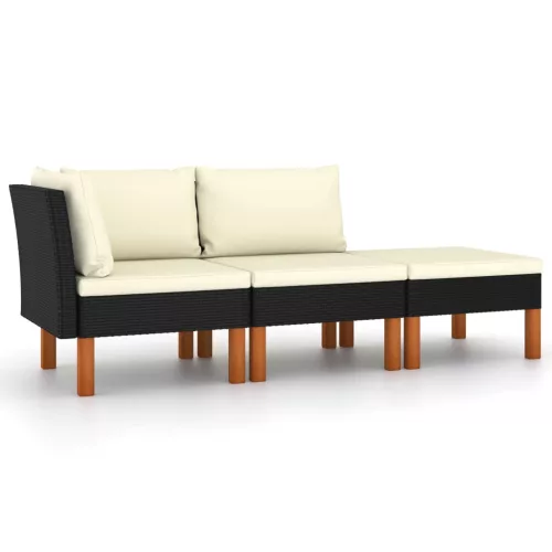  3 részes polyrattan és tömör eukaliptuszfa kerti ülőgarnitúra