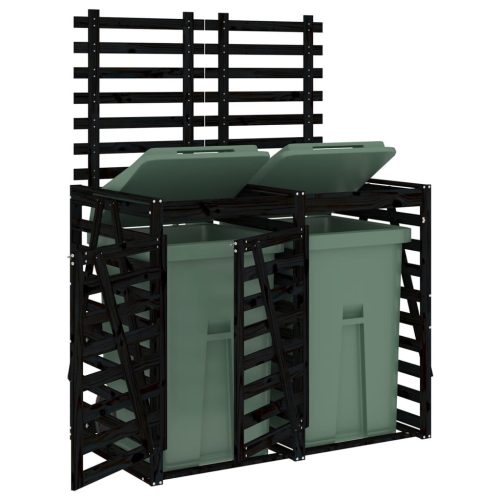  dupla fekete tömör fenyőfa görgős szemeteskuka-tároló