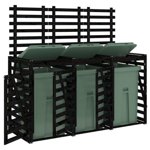  tripla fekete tömör fenyőfa görgős szemeteskuka-tároló