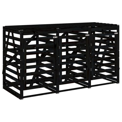  tripla fekete tömör fenyőfa görgős szemeteskuka-tároló