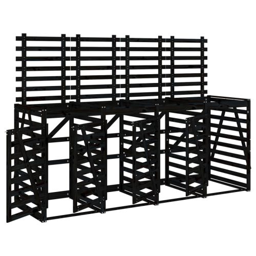  négyes fekete tömör fenyőfa görgős szemeteskuka-tároló