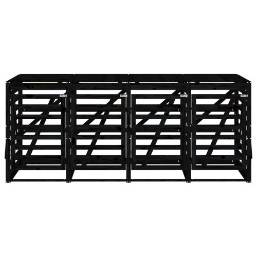  négyes fekete tömör fenyőfa görgős szemeteskuka-tároló