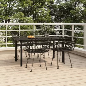 5 részes fekete polyrattan kerti étkezőgarnitúra