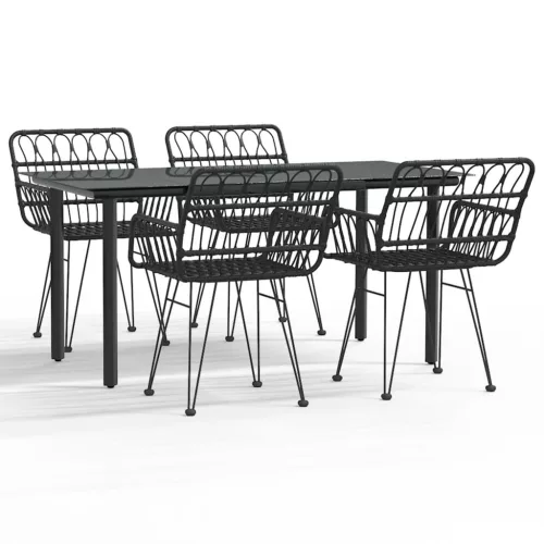  5 részes fekete polyrattan kerti étkezőgarnitúra