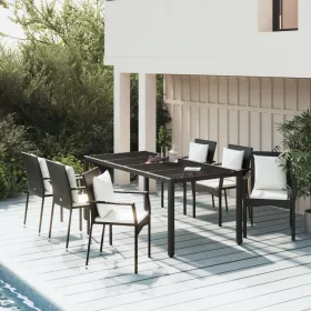    7 részes fekete polyrattan kerti étkezőgarnitúra párnával