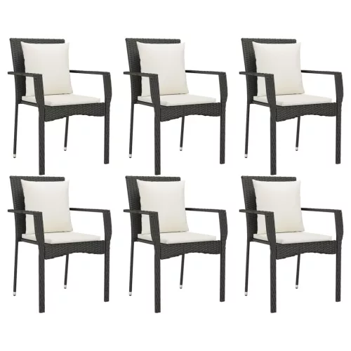  7 részes fekete polyrattan kerti étkezőgarnitúra párnával
