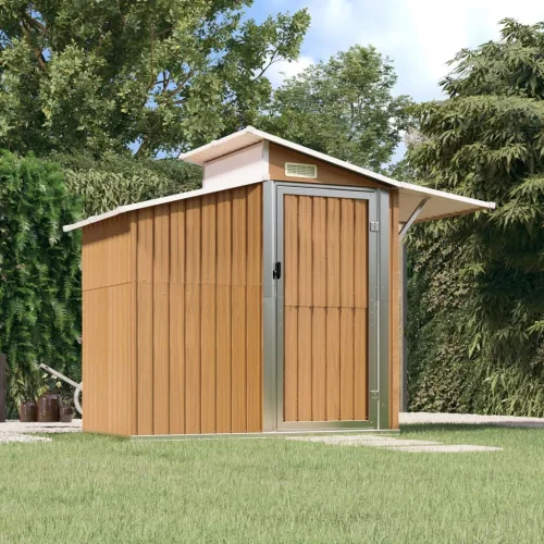  barna horganyzott acél kerti fészer 270 x 130 x 208,5 cm