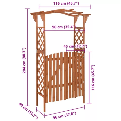  tömör fenyőfa pergola kapuval 116 x 40 x 204 cm