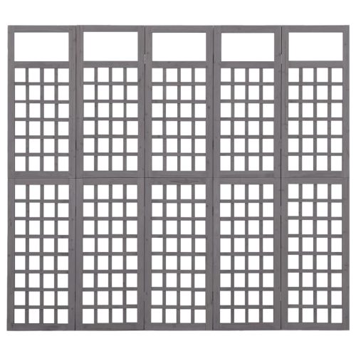  5 paneles szürke fenyőfa térelválasztó/lugasrács 201,5 x 180 cm