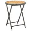  szürke polyrattan és tömör akácfa teázóasztal 60 cm
