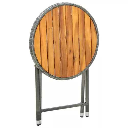  szürke polyrattan és tömör akácfa teázóasztal 60 cm
