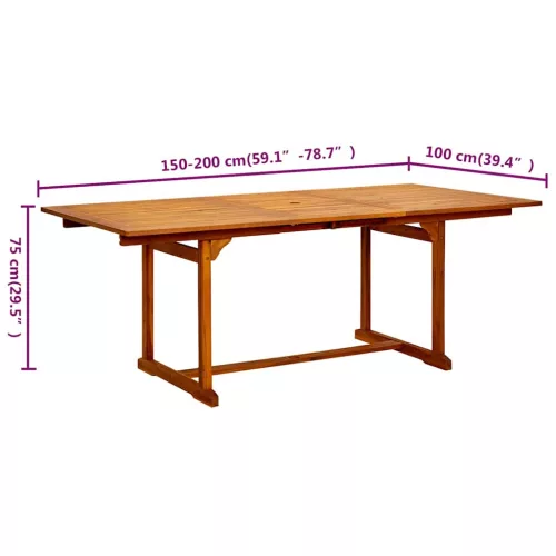  tömör akácfa kerti étkezőasztal (150-200) x 100 x 75 cm