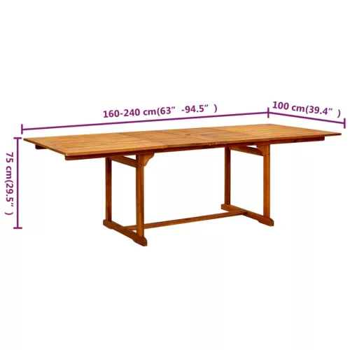  tömör akácfa kerti étkezőasztal (150-200) x 100 x 75 cm