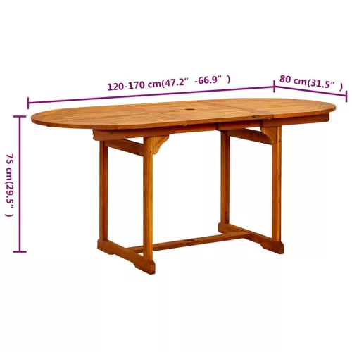  tömör akácfa kerti étkezőasztal (120-170) x 80 x 75 cm