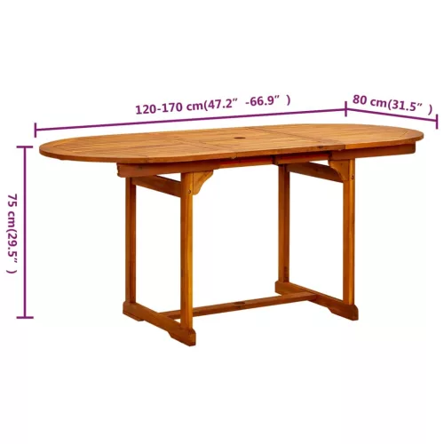  tömör akácfa kerti étkezőasztal (120-170) x 80 x 75 cm