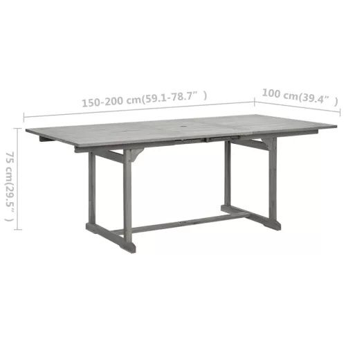  tömör akácfa kerti étkezőasztal (150-200) x 100 x 75 cm
