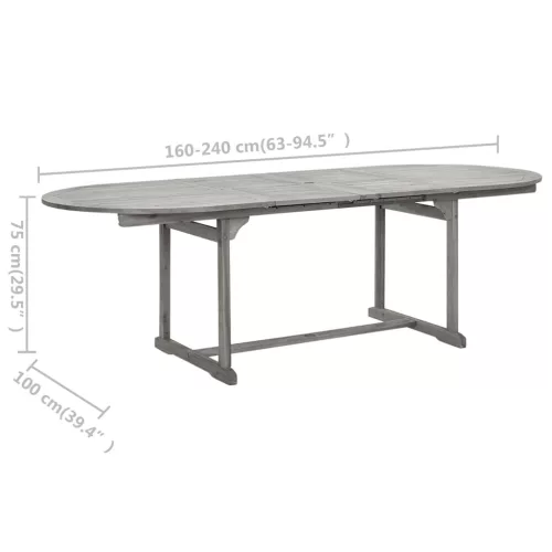  tömör akácfa kerti étkezőasztal (160-240) x 100 x 75 cm
