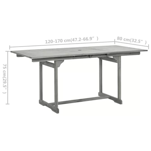  tömör akácfa kerti étkezőasztal (120-170) x 80 x 75 cm
