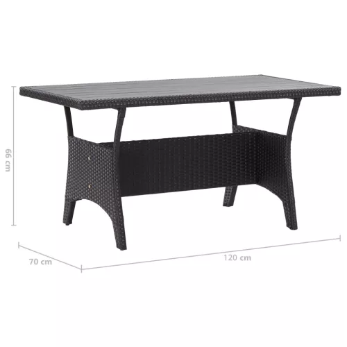  fekete polyrattan kerti asztal 120 x 70 x 66 cm