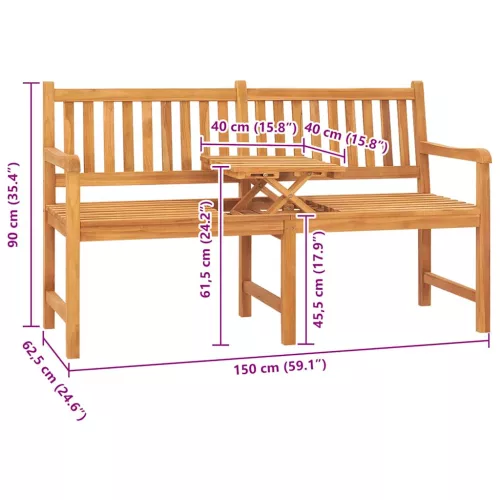  3 személyes tömör tíkfa kerti pad asztallal 150 cm