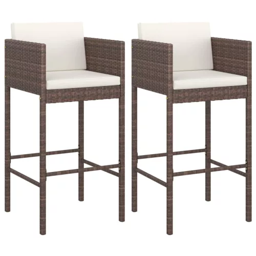  2 db barna polyrattan bárszék párnával