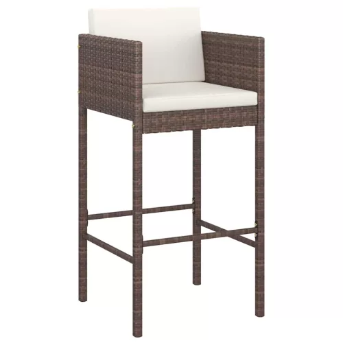  2 db barna polyrattan bárszék párnával