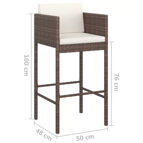  2 db barna polyrattan bárszék párnával