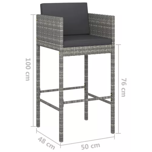  2 db szürke polyrattan bárszék párnával