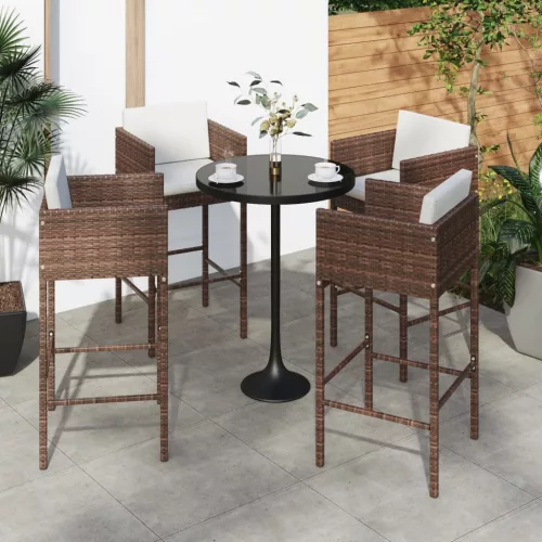  4 db barna polyrattan bárszék párnákkal