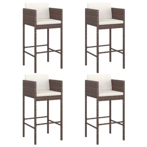  4 db barna polyrattan bárszék párnákkal
