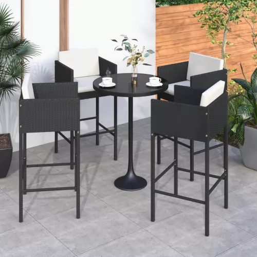  4 db fekete polyrattan bárszék párnával