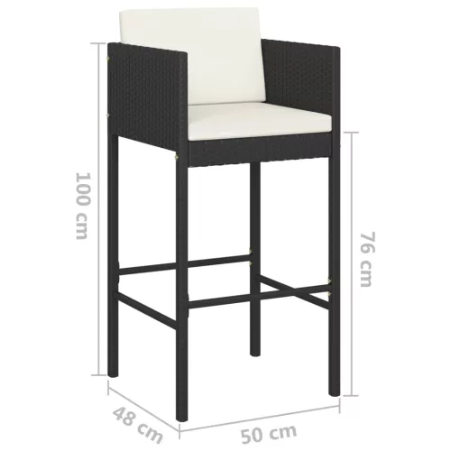  4 db fekete polyrattan bárszék párnával