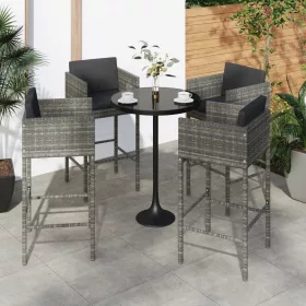  4 db szürke polyrattan bárszék párnával