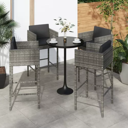  4 db szürke polyrattan bárszék párnával