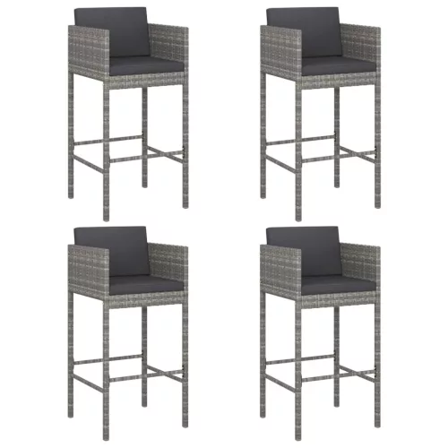  4 db szürke polyrattan bárszék párnával
