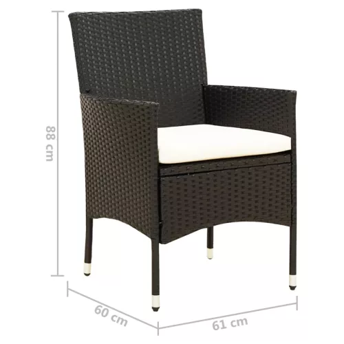  2 db fekete polyrattan kerti szék párnával