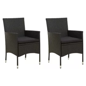  2 db fekete polyrattan kerti szék párnával